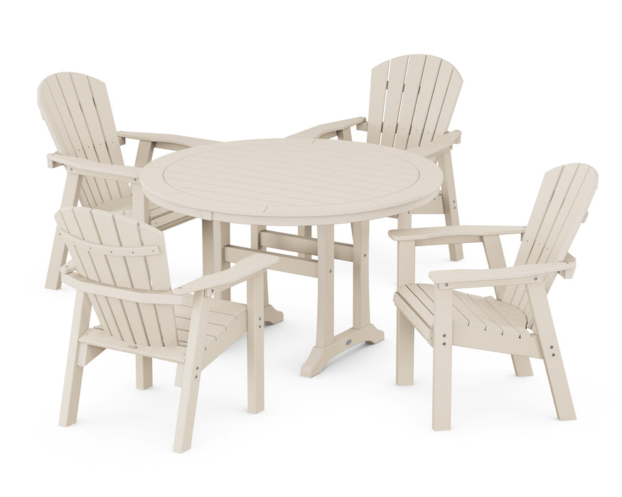 POLYWOOD Seashell 5-Piece Round Dining Set with Trestle Legs in Sand