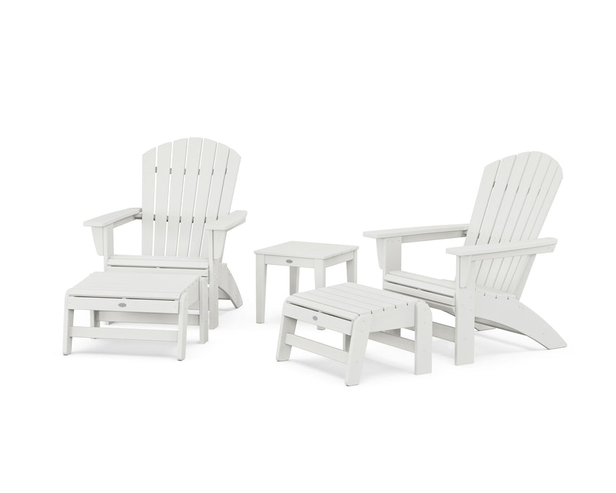POLYWOOD® 5-Piece Nautical Grand Adirondack Set with Ottomans and Side Table in Vintage White