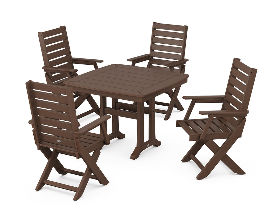 POLYWOOD Captain 5-Piece Dining Set with Trestle Legs in Mahogany