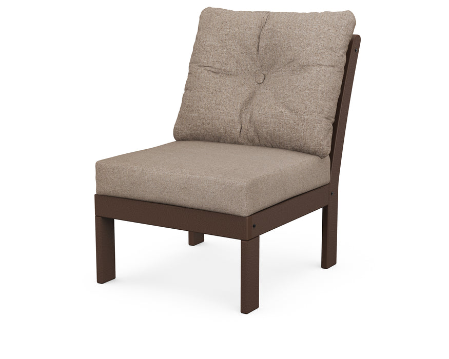 POLYWOOD Vineyard Modular Armless Chair in Mahogany with Spiced Burlap fabric