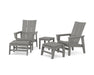 POLYWOOD® 5-Piece Modern Grand Upright Adirondack Set with Ottomans and Side Table in Sunset Red / White