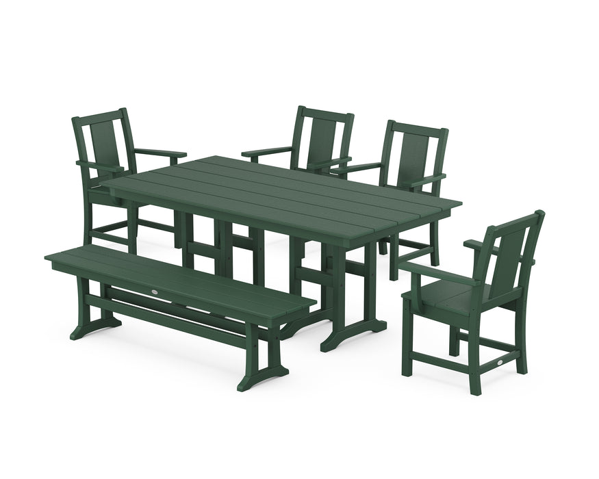 POLYWOOD® Prairie 6-Piece Farmhouse Dining Set with Bench in Mahogany