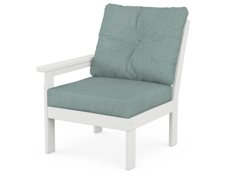 POLYWOOD Vineyard Modular Left Arm Chair in White with Glacier Spa fabric