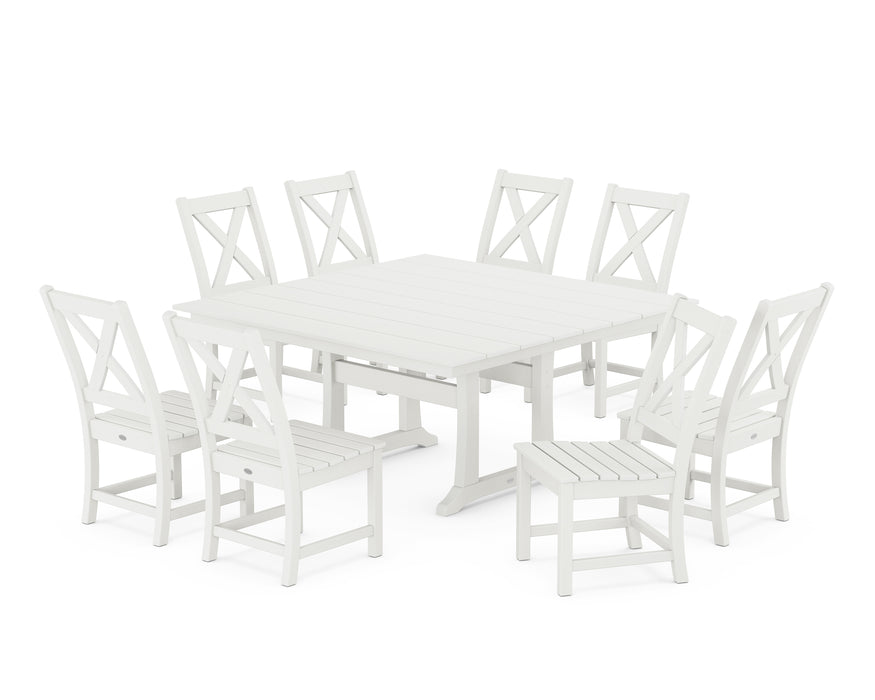 POLYWOOD Braxton Side Chair 9-Piece Farmhouse Dining Set in Vintage White