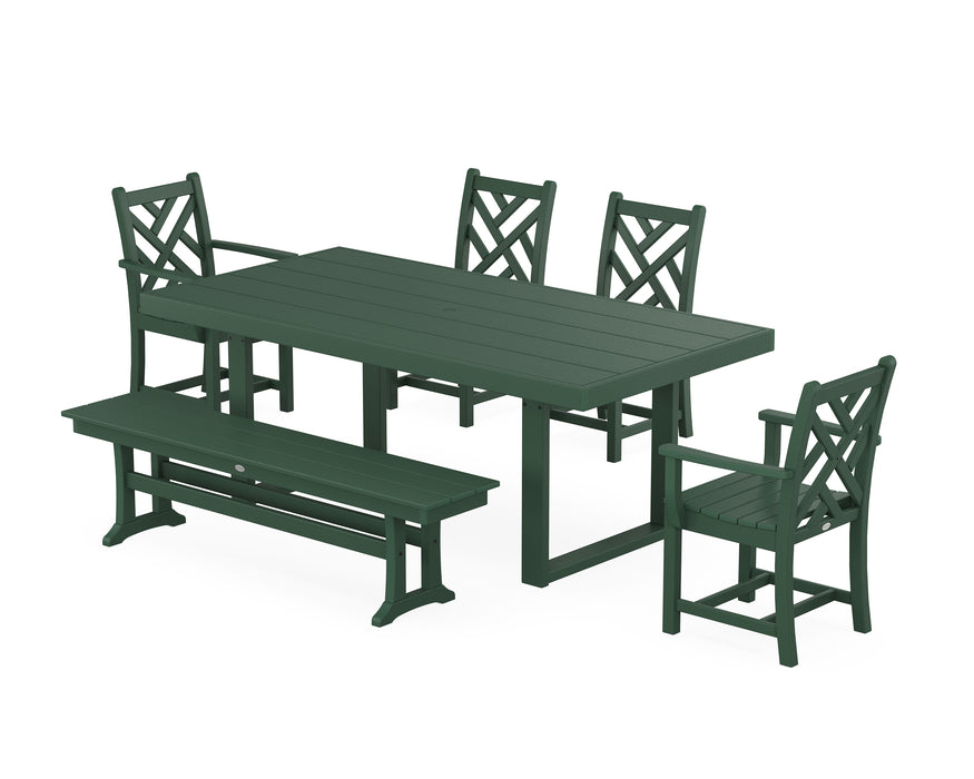 POLYWOOD Chippendale 6-Piece Dining Set with Bench in Green