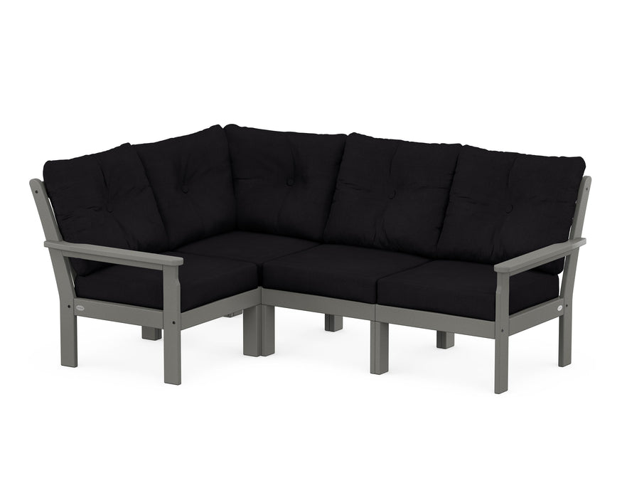 POLYWOOD Vineyard 4-Piece Sectional in Slate Grey with Midnight Linen fabric