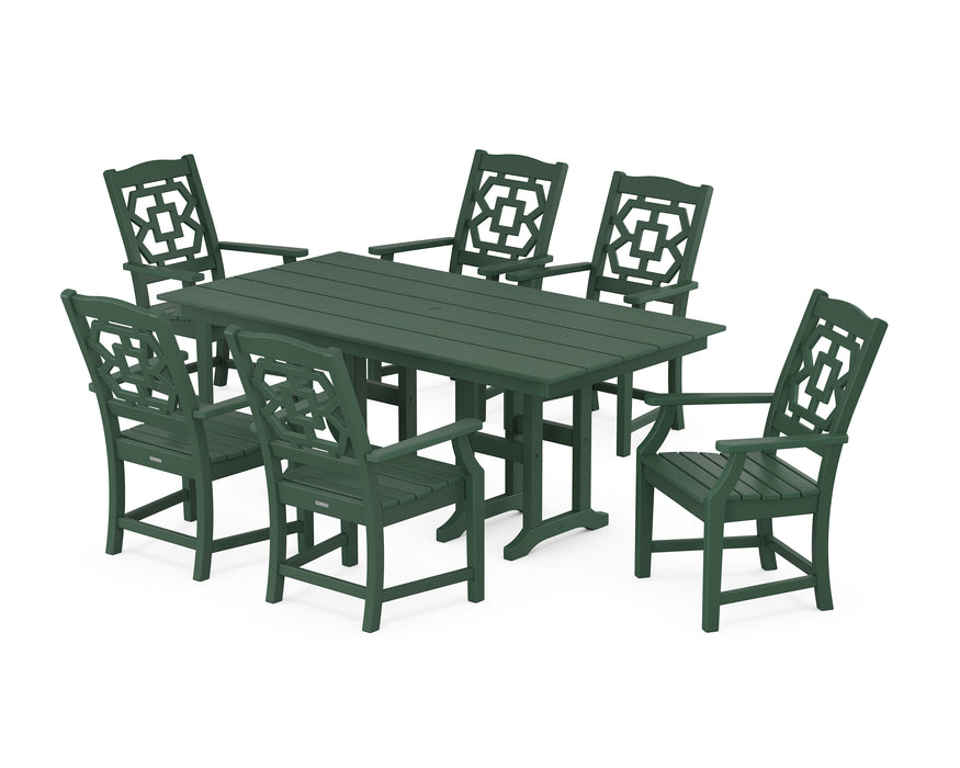 Martha Stewart by POLYWOOD Chinoiserie Arm Chair 7-Piece Farmhouse Dining Set in Green