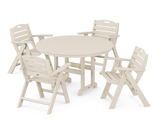 POLYWOOD Nautical Lowback Chair 5-Piece Round Farmhouse Dining Set in Sand