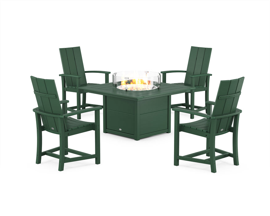 POLYWOOD® Modern 4-Piece Upright Adirondack Conversation Set with Fire Pit Table in Mahogany