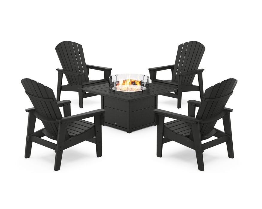 POLYWOOD® 5-Piece Nautical Grand Upright Adirondack Conversation Set with Fire Pit Table in Green