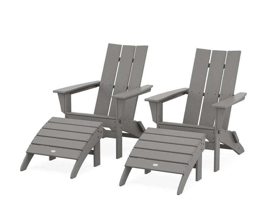 POLYWOOD Modern Folding Adirondack Chair 4-Piece Set with Ottomans in