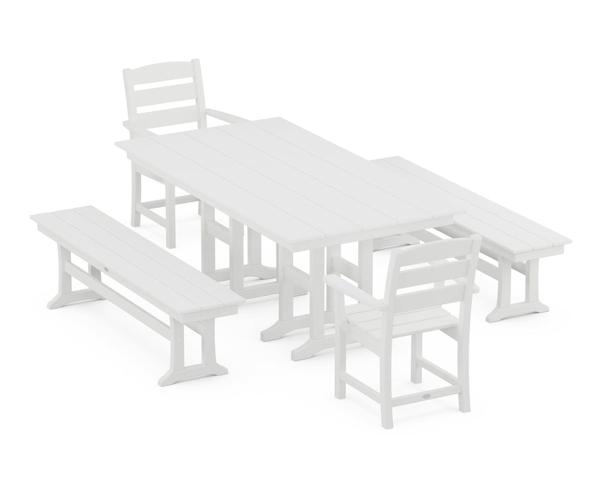 POLYWOOD Lakeside 5-Piece Farmhouse Dining Set with Benches in Vintage White
