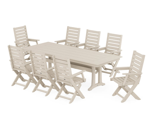 POLYWOOD Captain 9-Piece Farmhouse Dining Set with Trestle Legs in Sand