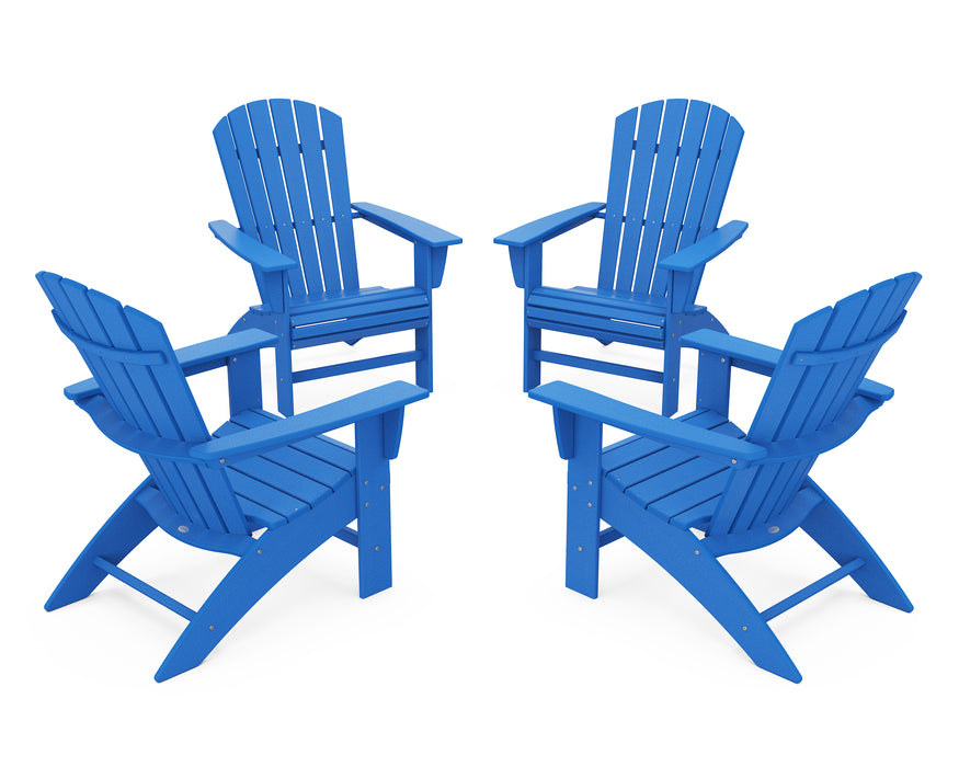 POLYWOOD 4-Piece Nautical Curveback Adirondack Chair Conversation Set in Pacific Blue