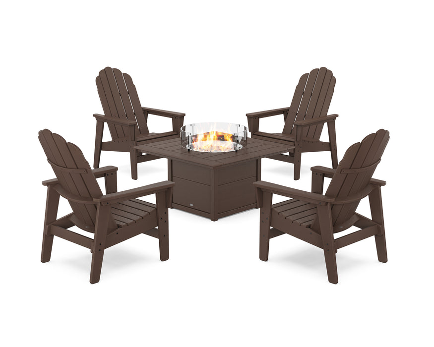 POLYWOOD® 5-Piece Vineyard Grand Upright Adirondack Conversation Set with Fire Pit Table in Pacific Blue / White