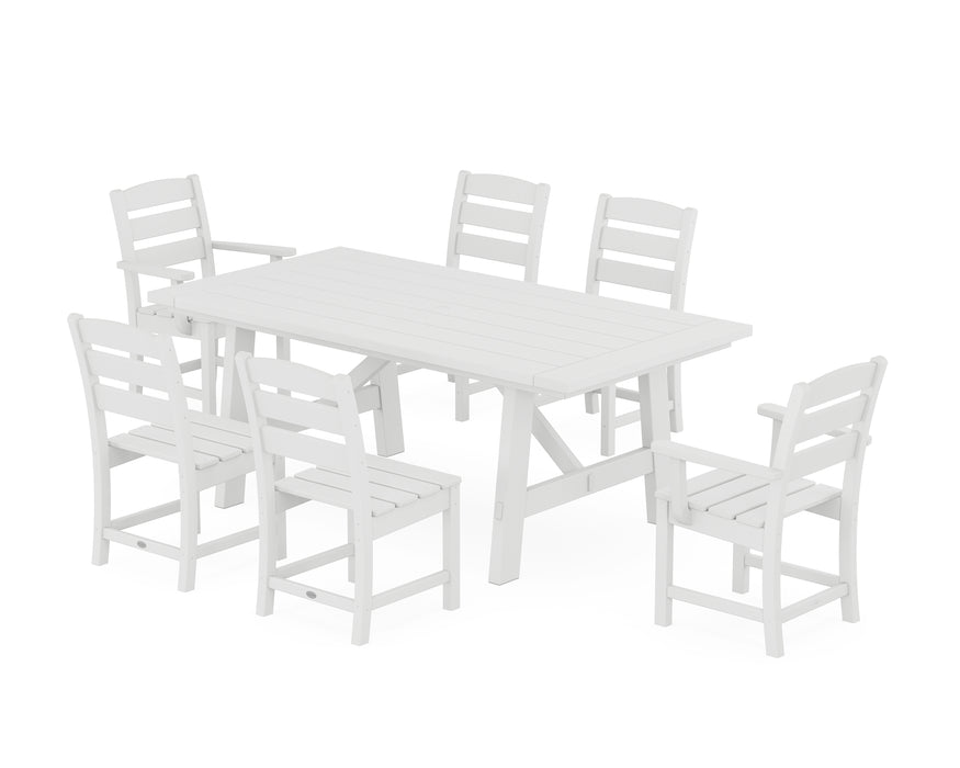 POLYWOOD Lakeside 7-Piece Rustic Farmhouse Dining Set With Trestle Legs in White