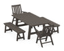 POLYWOOD Vineyard Folding 5-Piece Rustic Farmhouse Dining Set With Trestle Legs in Vintage Coffee