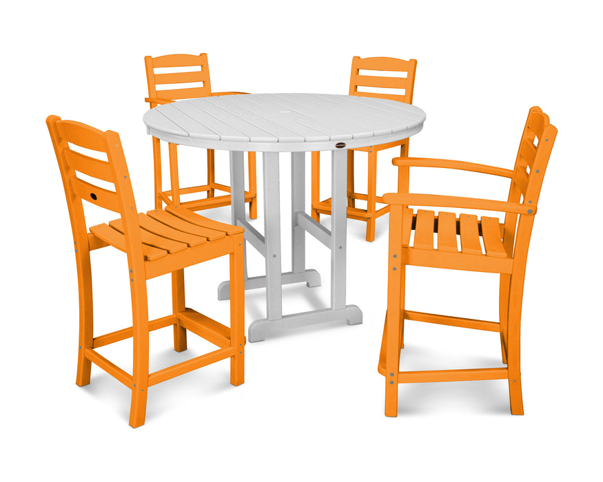 POLYWOOD La Casa Café 5-Piece Round Farmhouse Counter Dining Set in Tangerine / White