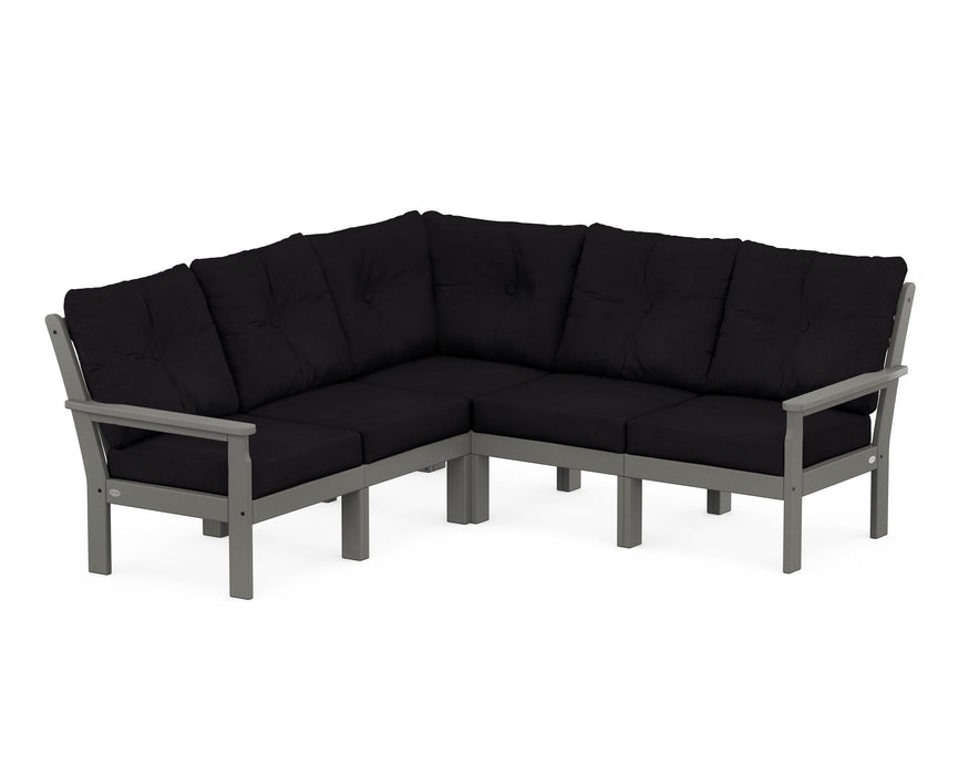 POLYWOOD Vineyard 5-Piece Sectional in Slate Grey with Midnight Linen fabric