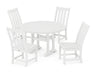 POLYWOOD Vineyard Side Chair 5-Piece Round Dining Set With Trestle Legs in White