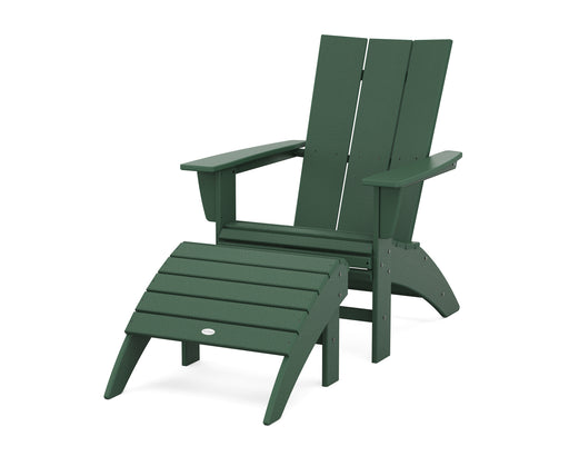 POLYWOOD Modern Curveback Adirondack Chair 2-Piece Set with Ottoman in Green
