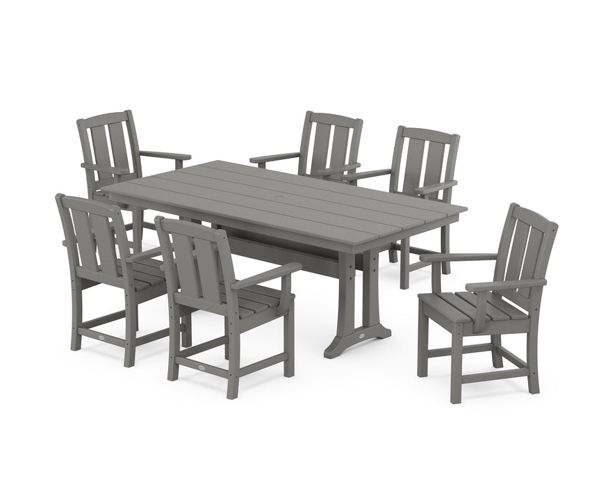 POLYWOOD® Mission Arm Chair 7-Piece Farmhouse Dining Set with Trestle Legs in Teak