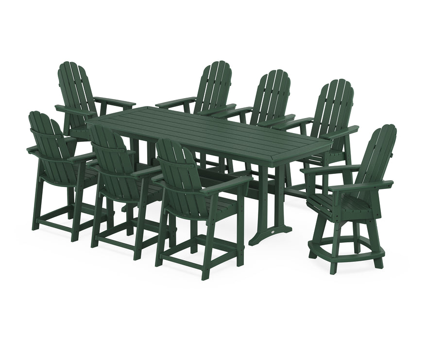 POLYWOOD® Vineyard Curveback Adirondack Swivel 9-Piece Counter Set with Trestle Legs in Mahogany