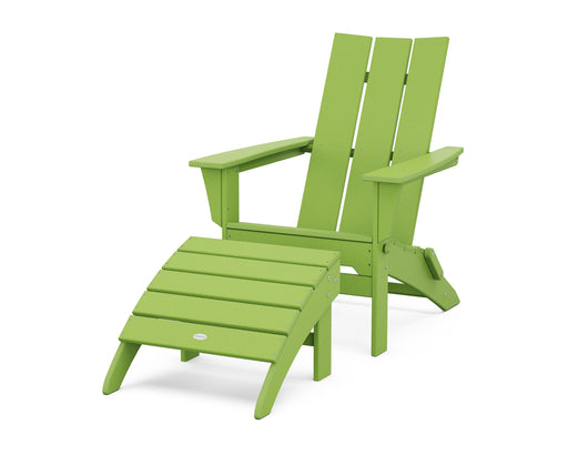 POLYWOOD Modern Folding Adirondack Chair 2-Piece Set with Ottoman in Lime