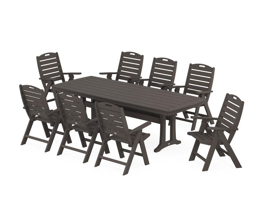 POLYWOOD Nautical Highback 9-Piece Dining Set with Trestle Legs in Vintage Coffee