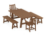 POLYWOOD Traditional Garden 5-Piece Rustic Farmhouse Dining Set With Benches in Teak