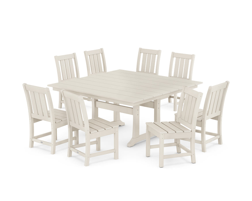POLYWOOD® Oxford Side Chair 9-Piece Square Farmhouse Dining Set with Trestle Legs in Slate Grey
