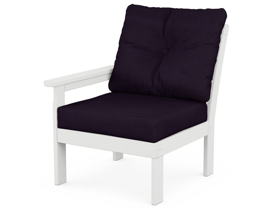 POLYWOOD Vineyard Modular Left Arm Chair in White with Navy Linen fabric