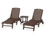 POLYWOOD Nautical 3-Piece Chaise Lounge with Wheels Set with South Beach 18" Side Table in Mahogany