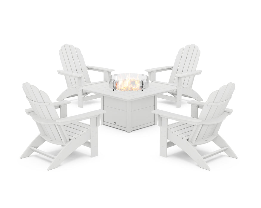 POLYWOOD® 5-Piece Vineyard Grand Adirondack Conversation Set with Fire Pit Table in White
