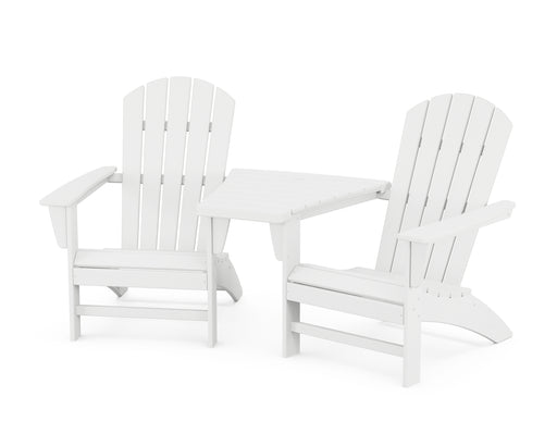 POLYWOOD Nautical 3-Piece Adirondack Set with Angled Connecting Table in White