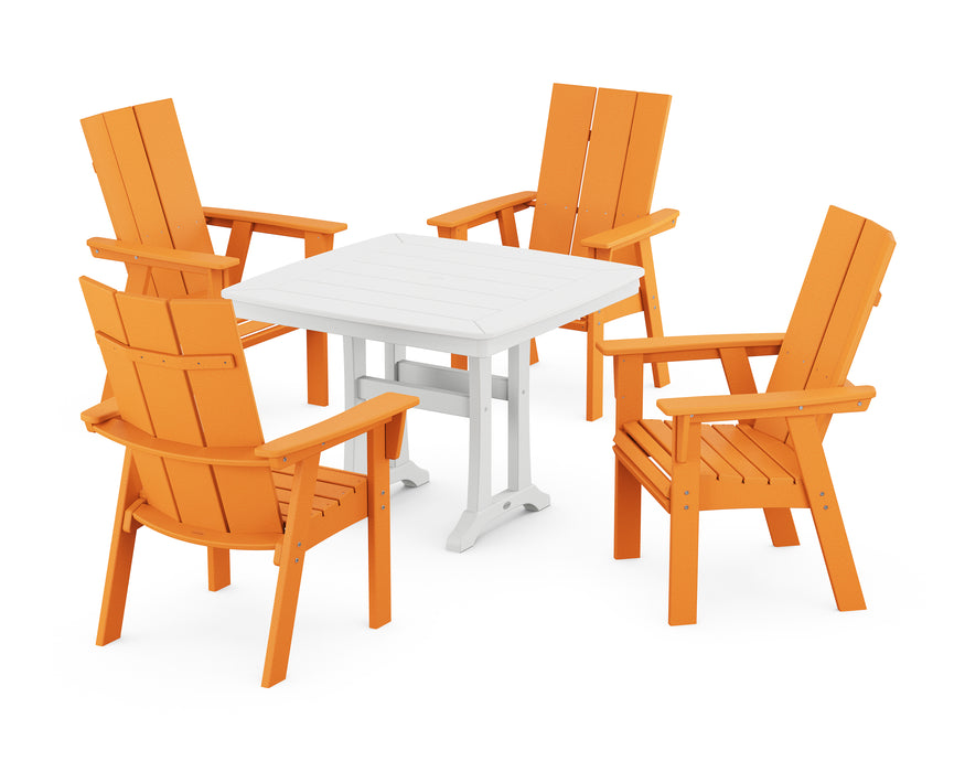 POLYWOOD Modern Adirondack 5-Piece Dining Set with Trestle Legs in Tangerine