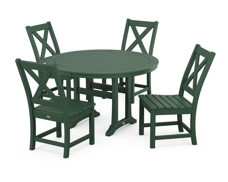 POLYWOOD Braxton Side Chair 5-Piece Round Dining Set With Trestle Legs in Green
