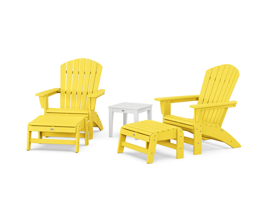 POLYWOOD® 5-Piece Nautical Grand Adirondack Set with Ottomans and Side Table in Lime / White