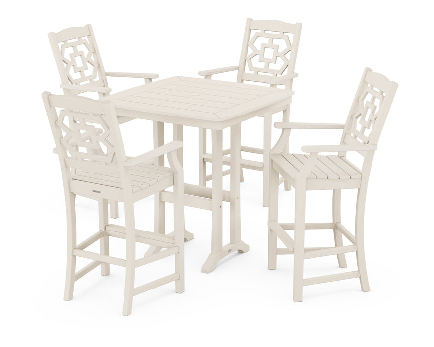 Martha Stewart by POLYWOOD Chinoiserie 5-Piece Bar Set with Trestle Legs in Sand