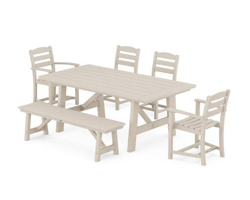 POLYWOOD La Casa Cafe 6-Piece Rustic Farmhouse Dining Set with Bench in Sand