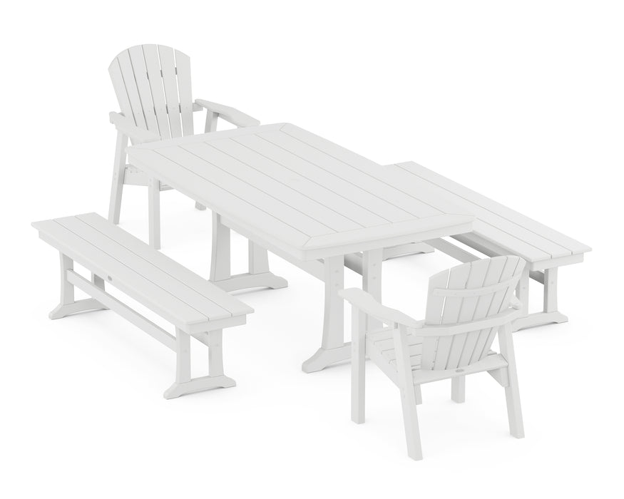 POLYWOOD Seashell 5-Piece Dining Set with Trestle Legs in White