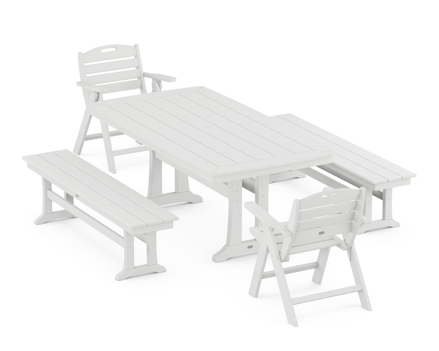POLYWOOD Nautical Lowback 5-Piece Dining Set with Trestle Legs in White
