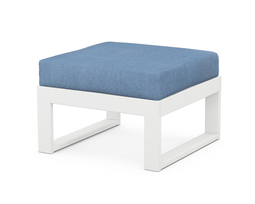 POLYWOOD Edge Modular Ottoman in White with Sky Blue fabric