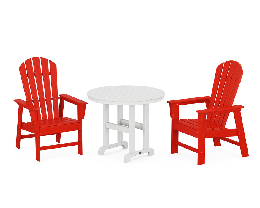 POLYWOOD South Beach 3-Piece Round Farmhouse Dining Set in Sunset Red