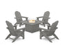 POLYWOOD® 5-Piece Vineyard Grand Adirondack Conversation Set with Fire Pit Table in Slate Grey