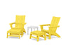 POLYWOOD® 5-Piece Modern Grand Adirondack Set with Ottomans and Side Table in Lime / White