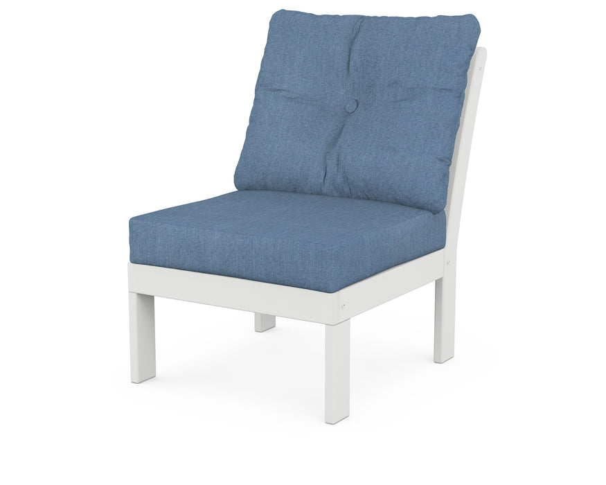 POLYWOOD Vineyard Modular Armless Chair in White with Sky Blue fabric