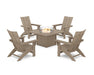 POLYWOOD® 5-Piece Modern Grand Adirondack Conversation Set with Fire Pit Table in Vintage Sahara