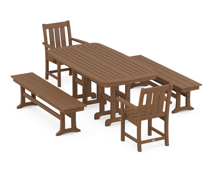 POLYWOOD® Oxford 5-Piece Dining Set with Benches in Teak