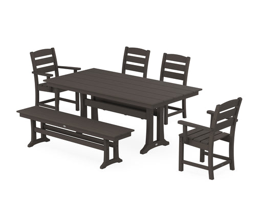 POLYWOOD Lakeside 6-Piece Farmhouse Dining Set With Trestle Legs in Vintage Coffee